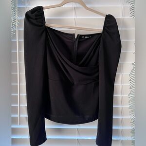 SHEIN zip up black crop blouse